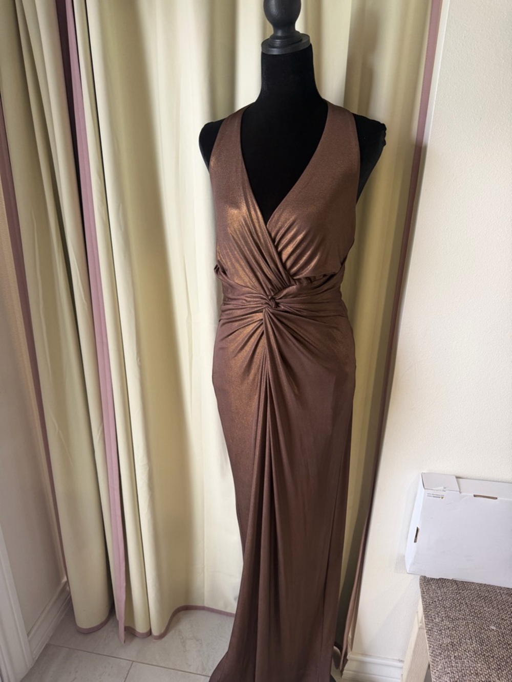 Ralph Lauren Metallic Brown Backless Evening Dress